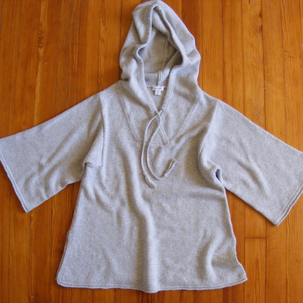Pure Jill Sweater Hoodie XS P Gray Pull over Hooded 3/4 sleeves j. jill X Small